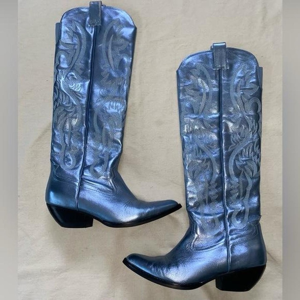 Jeffrey Campbell Metallic Blue Western Boots